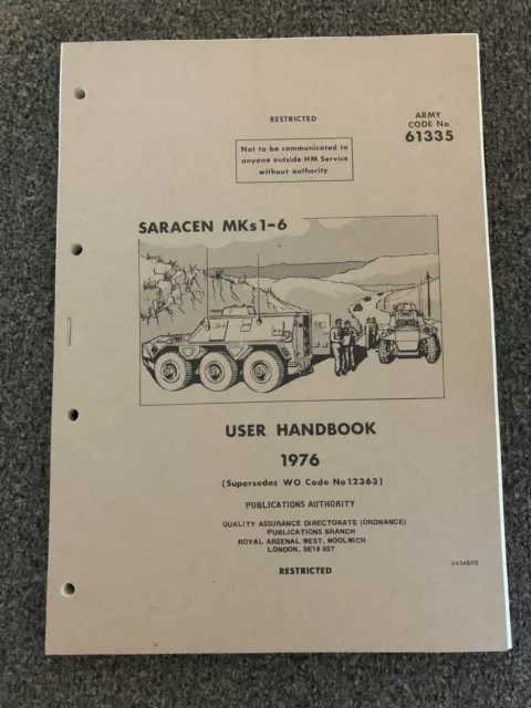 British Army Alvis Saracen Apc Manual Tank Northern Ireland Op Banner - Original