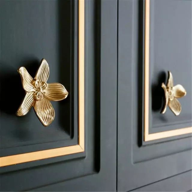 Brass Flower Knobs Kitchen Pulls Cabinet Knobs Handles Nordic Style drawer Knobs