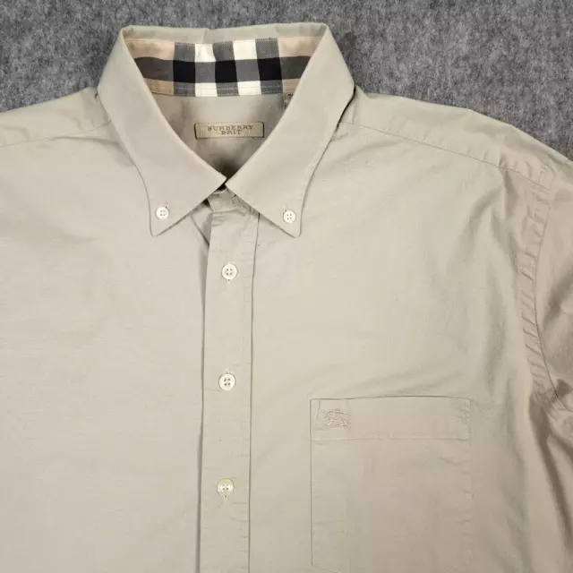 Burberry Brit Shirt Mens XL Beige Classic Designer Modern Academia Hidden Luxury