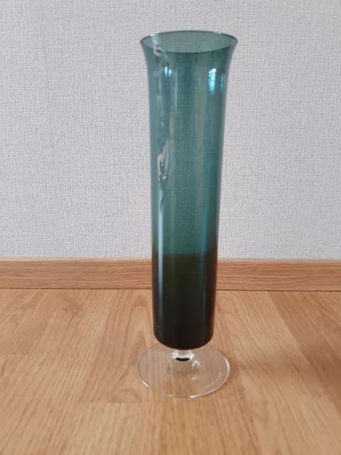 Vintage Glas Vase Glasvase Fußvase Zylinder turmalin grün  50 - 60er mid century
