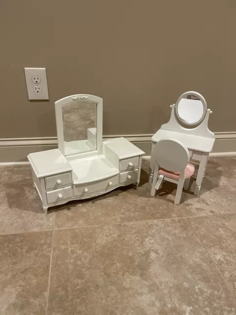 Pottery Barn Jewelry Box White Dresser/Mirror w/ Matching Chair & Desk W Mirror