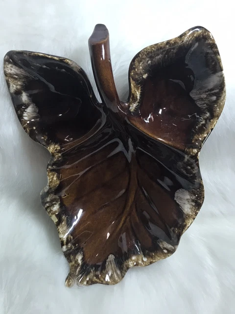 Hull Brown Drip Vintage MCM Divided Leaf Dish Oven Proof USA Pottery 14"