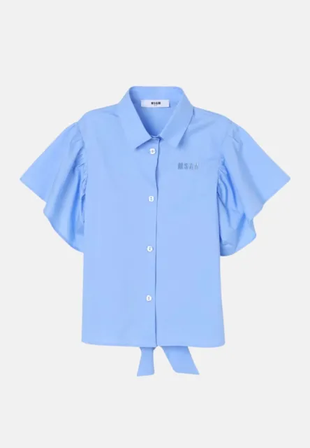 MSGM Camicie Bambina Azzurro  Camicia da bambina celeste con logo ricamato Prima