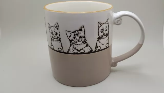 Spectrum CAT COFFEE MUG Beige White Black Raised Design ADORABLE! New Large