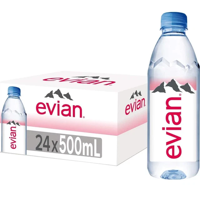 NEW Evian Natural Mineral Water 500ml Bottles Box 24 Bulk