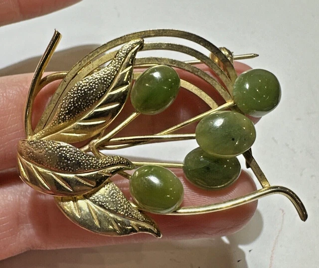 Sculpture En Néphrite Verte Canadienne Feuille D'érable - Pierre De Jade Vintage - Occasion