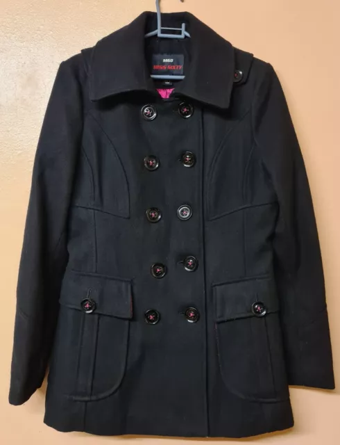 Miss Sixty M60 Coat Jacket Black Wool Blend Pink Trim 19' P2P Size Medium