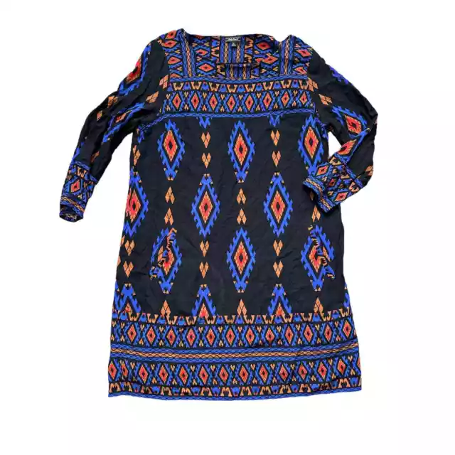 Lucky Brand Women's Aztec Shift Dress Southwestern Black Tunic Blue Boho Size XL