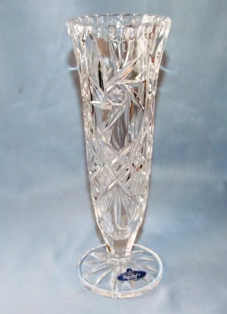 Vintage Bohemia Crystalex Hand Cut Lead Crystal Footed Vase - Czech Republic NWT