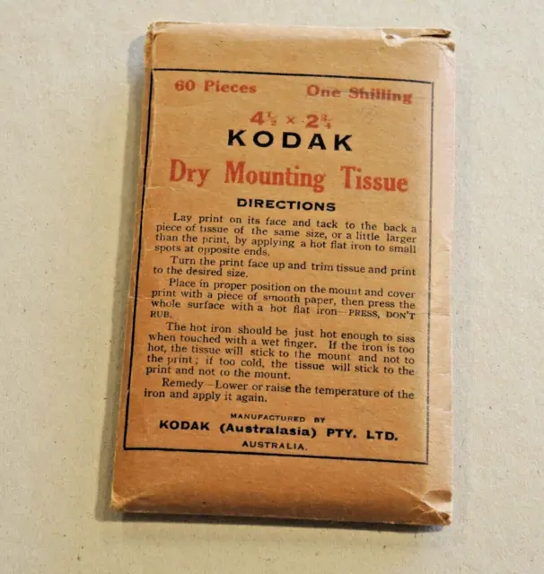 PACKET KODAK DRY MOUNTING TISSUE 60? PIECES 4½ x 2¾ INCHES c1940s #20