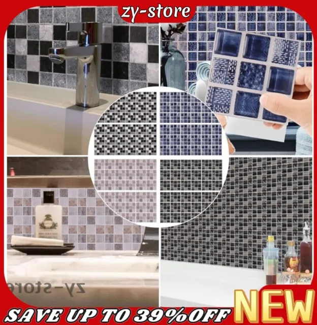 18 Pcs Tile Stickers Mosaic Transfers Kitchen Bathroom Self Adhesive Decals 10cm