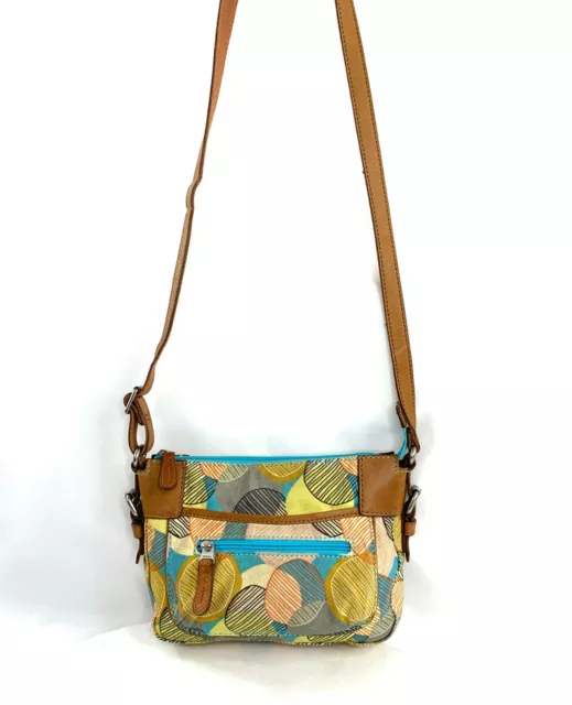 Fossil Blue Blue Mustard Gray Geo Canvas Small Crossbody Bag Purse Organizer