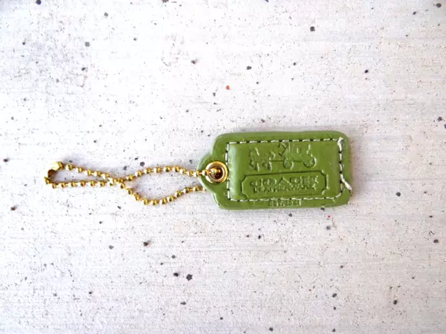 2" Coach Green Patent Leather Key Fob Bag Charm Keychain Hangtag Tag