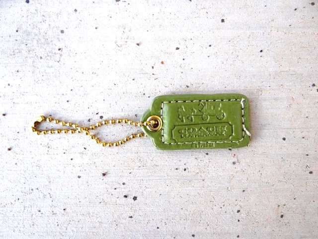 2" Coach Green Patent Leather Key Fob Bag Charm Keychain Hangtag Tag