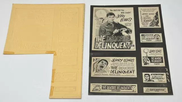 1957 Jerry Lewis The Delicate Delinquent Movie Theater Ad Mat Print Mold Sheet