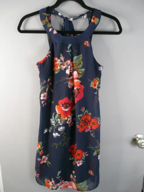 IZ Byer Womens XS Dress Halter Neck Knee Length Floral Pattern Layered NWT