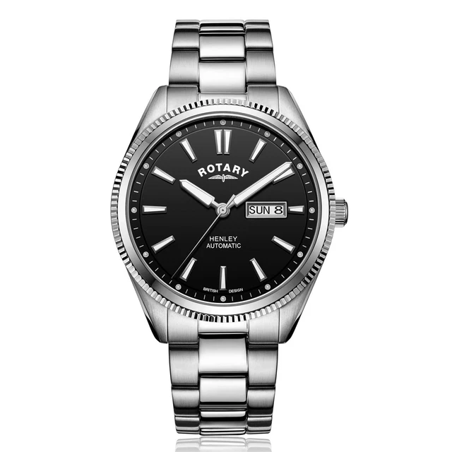Rotary Gb05380/04 Uomo Henley Automatico Quadrante Nero Orologio da Polso