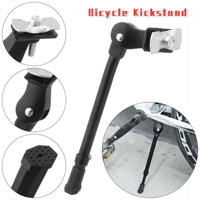 Black Silver Alloy Adjustable Mountain Bike Kick Stand Kickstands Bicycle Parts