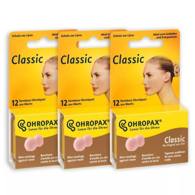 OHROPAX Classic Wax Ear Plugs for Sleep, Study MULTIBUY (3 pack, 36 Ear Plugs)