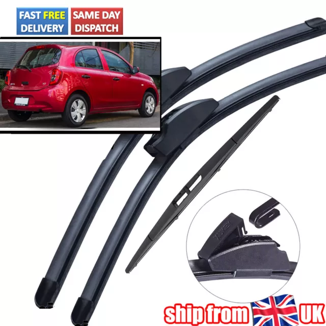 For Nissan Micra 2010-2020 Front Rear Windscreen 21"14"12" Flat Wiper Blades Set