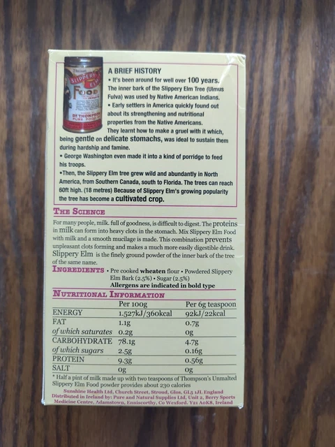 THOMPSON'S UNSALTED,SLIPPERY ELM Food,454g, brand new, fully sealed. £9 ...