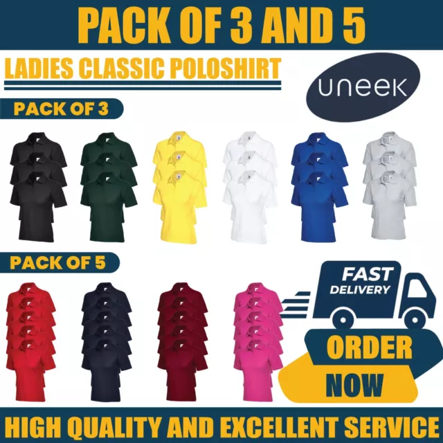 Pack of 3 & 5 Uneek Ladies Classic Polo shirt MULTI PACK workwear top UC106