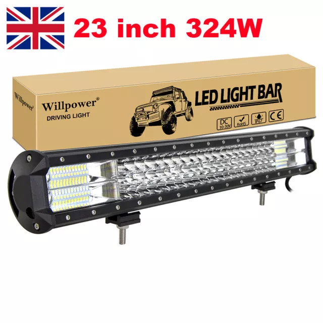 22INCH 324W   Led Spot Flood Beam Work Light Bar Off-road SUV Boat Fog Lamp