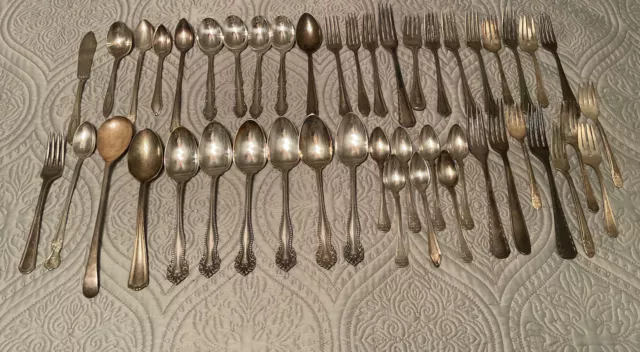Vintage 47 Piece Lot SILVER PLATE FLATWARE CRAFT Grade And Better Mismatched