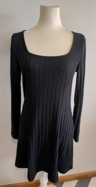Black knit fit and flare long sleeved skater dress L