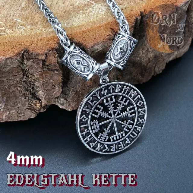 Vegvisir Amulett Anhänger Edelstahl Kette Halskette Wikinger Runen Viking Thor