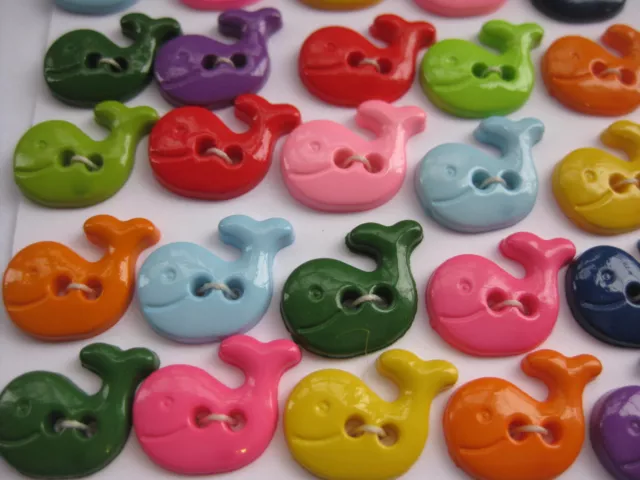 14mm Fun Cute Bright Mix Whales Fish Kids Novelty Sewing Buttons Set 25 3