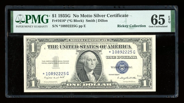 DBR $1 1935-G Silver STAR Gem Fr. 1616* No Motto PMG 65 EPQ Serial *10892225G