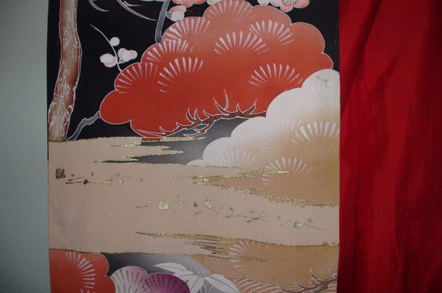 Dramatic Antique Vintage Japanese Kuro Furisode Kimono Hikifurisode Taisho Showa 19