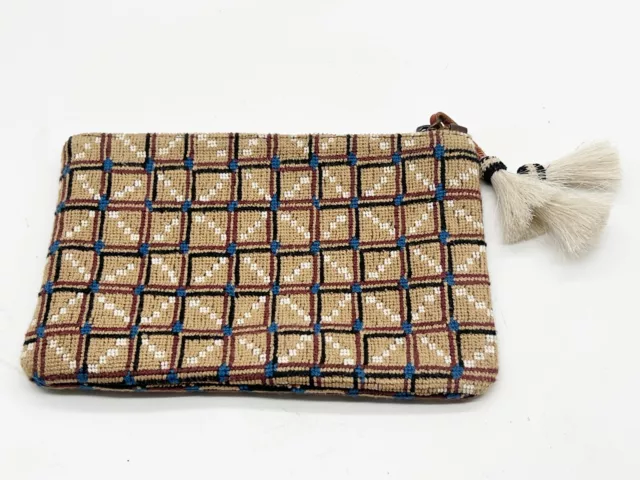 Borsa Badge Vintage A Mano Con Chiusura Zip Design Geometrico Aghi