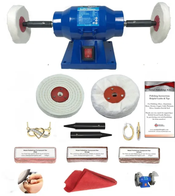 Jewellery Polisher Polishing Machine 6" Bench Grinder 150W & 4" Polishing Kit