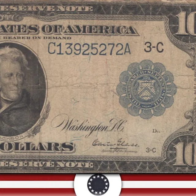 1914 $10 PHILADELPHIA FRN *BURKE - GLASS* Federal Reserve Note FREE SHIPPING!