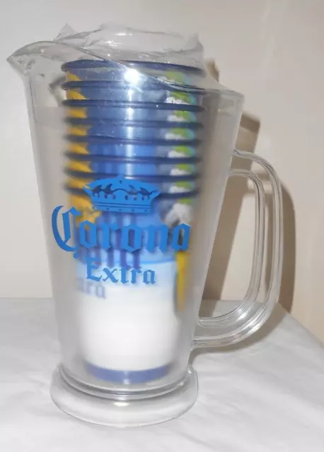 CORONA PARTY DRINK SET Plastic Pitcher & 8 Cups Parrot Modelo 2012 Unused Sealed