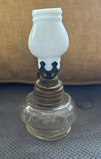 Antique VAPO Medicinal Use Mini Lamp Cresolene Kerosene Oil w/Milk Glass Chimney