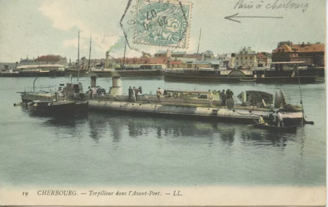 Carte Postale / Cherbourg Torpilleur Dans L'avant Port + Cachet