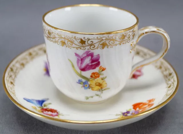 KPM Berlin Hand Painted Floral & Gold Demitasse Cup & Saucer Circa 1870 - 1945