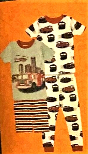Fire Trucks 4 Piece BOYS Favorite Pajamas 2 Tops 1 Pant 1 Short size 5T K086