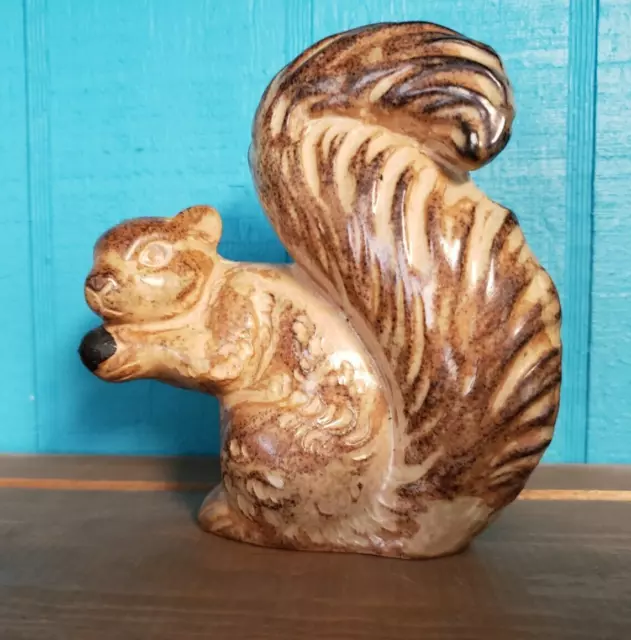 Ceramic Brown Squirrel Figurine 5.5" Tall x 5" Long Bushy Tail Acorn