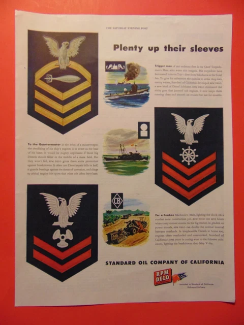 1943 Standard Oil Company of California Navy Rank Insignias photo art print ad