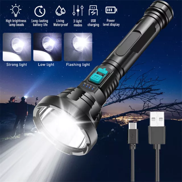 P700 Super Bright LED Flashlight USB Rechargeable Tactical Camping Light Torch