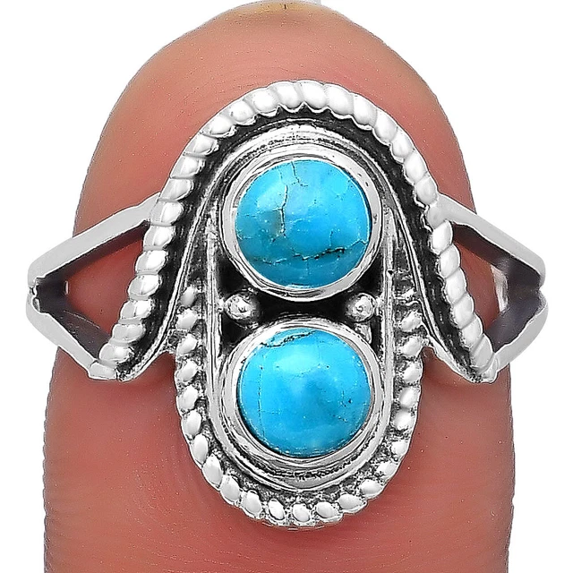 Natural Turquoise Morenci Mine 925 Sterling Silver Ring s.7.5 Jewelry R-1027