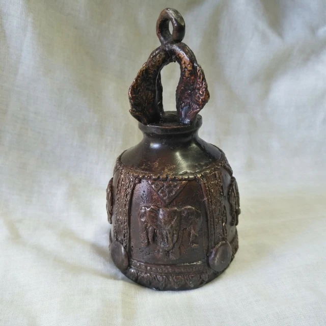 Antique Thai Bell 3 Heads Elephant Buddha Clapper Sound Hanging Decor Collect