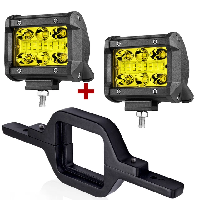 Tow Hitch Mounting Bracket Reverse Truck + 2x 4" Amber LED Cube Work Light Bar