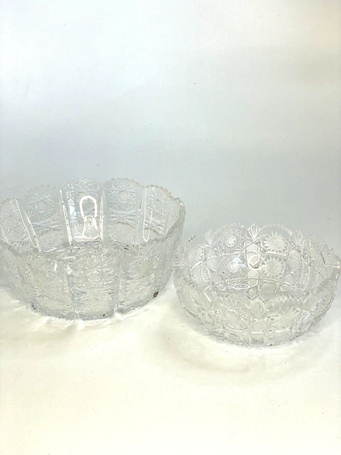 Two American Brilliant Cut Glass Crystal 6" & 4 1/2" Bowls 2