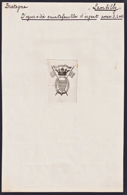 Lambilly Bretagne Armoiries Exlibris Ex-Libris Blason Armorial Bookplate