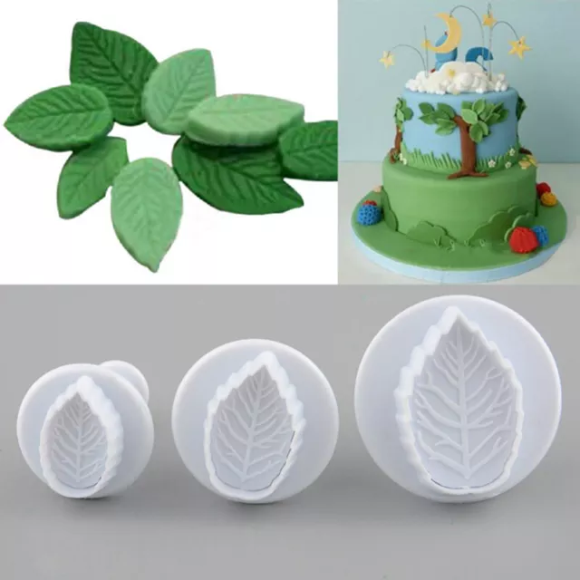 3Pcs/Set Rose Leaf Leaves Plunger Cutter Cake Fondant Decorating Sugarcraft @t@